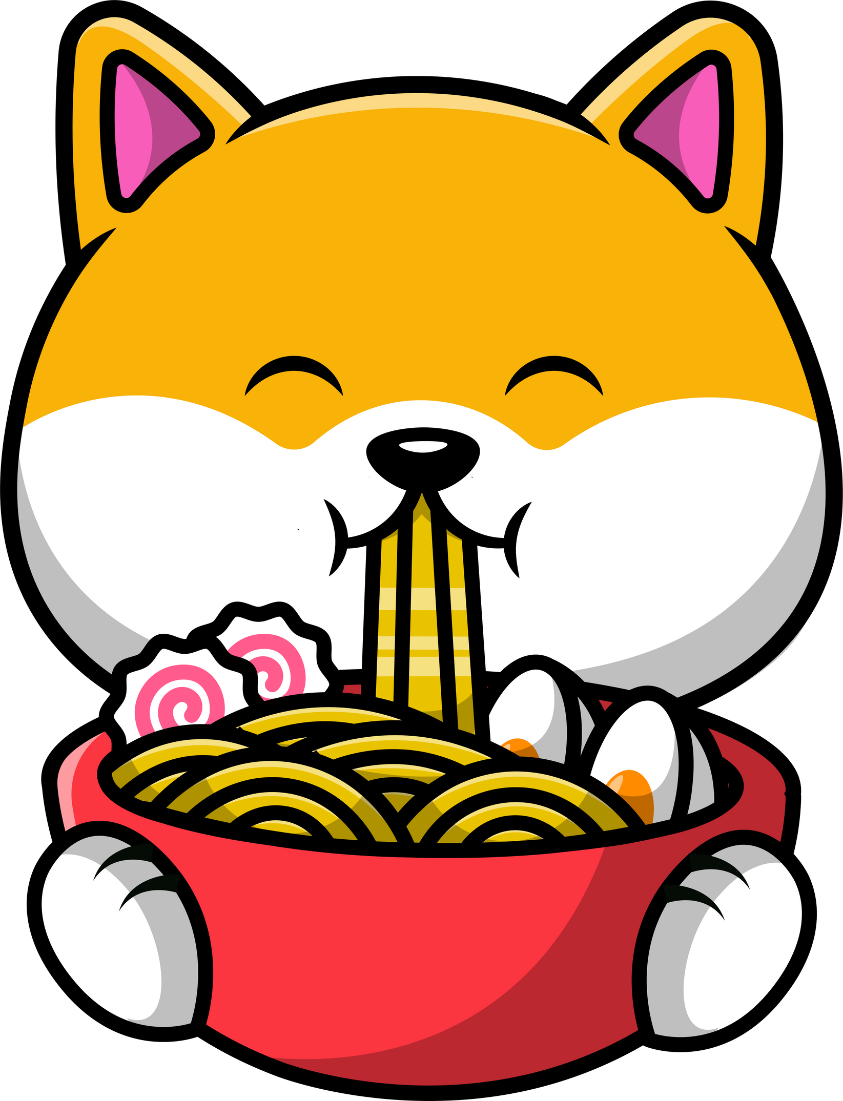 Cute Shiba Inu Eating Ramen Noodle Cartoon Vector Icon Illus